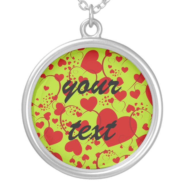 HEART Pattern ART 5 + your text | lightgreen Silver Plated Necklace (Front)