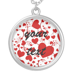HEART Pattern ART 5 + your text Silver Plated Necklace