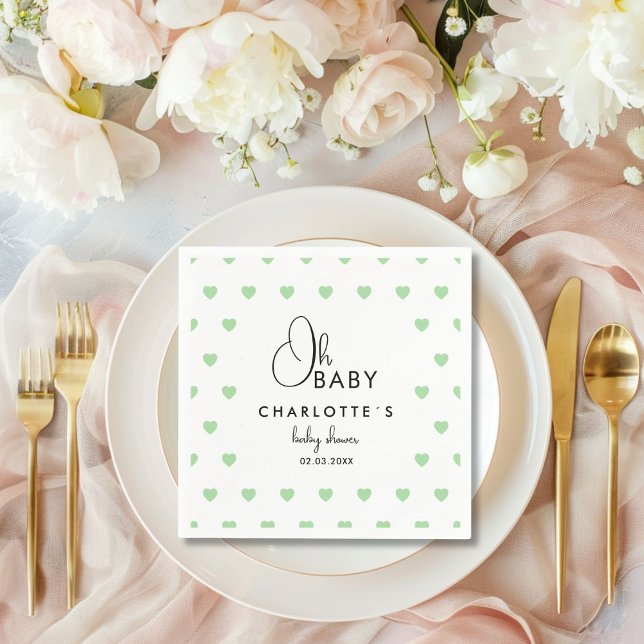 Heart Pattern Baby Shower Napkins (Heart Pattern Baby Shower Napkins with your name and date.)