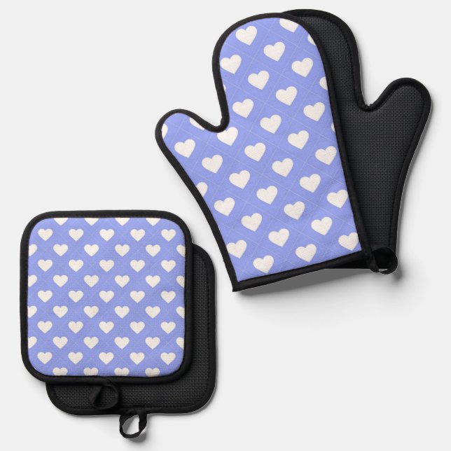 Heart Pattern Background Oven Mitt & Pot Holder Set (Front/Back)