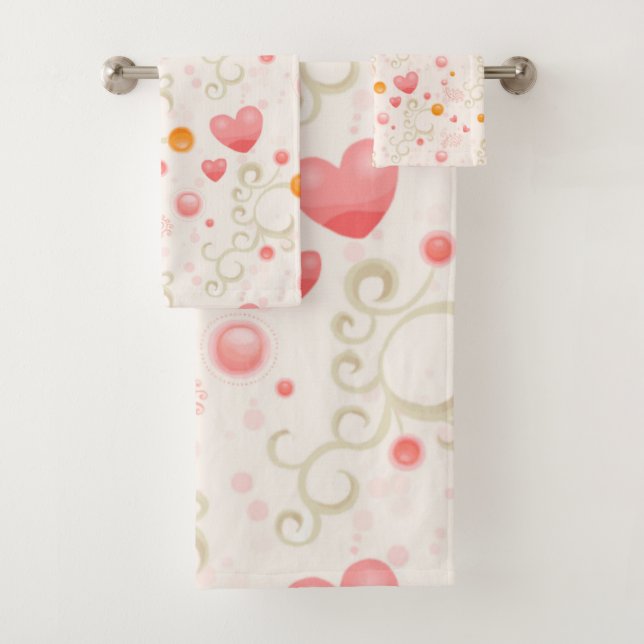 Heart Pattern Bath Towel Set (Insitu)