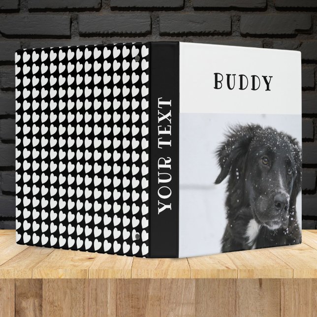 Heart Pattern Black and White Pet Dog Photo Album 3 Ring Binder (Creator Uploaded)