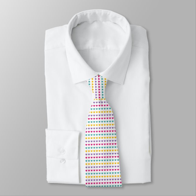 Heart Pattern: Blue, Pink, Yellow, and Purple Neck Tie (Tied)
