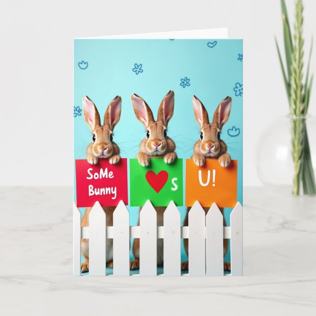 Heart Pattern Bunny Love Card (Front)