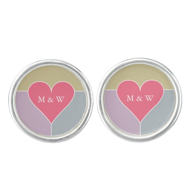 Heart Pattern custom monogram cufflinks (Front)
