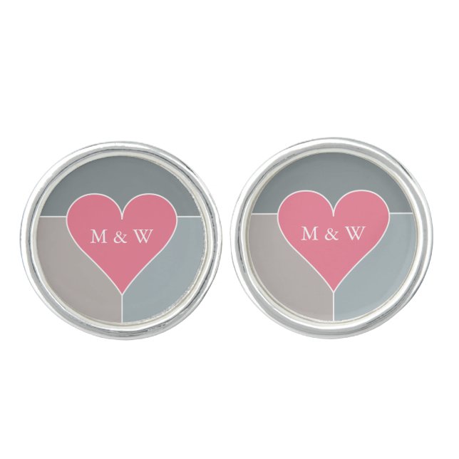 Heart Pattern custom monogram cufflinks (Front)