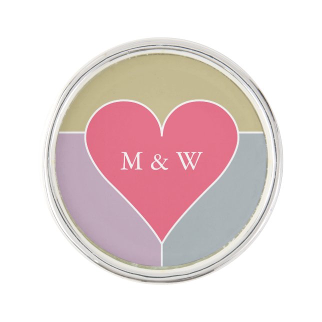 Heart Pattern custom monogram lapel pin (Front)