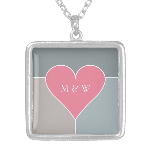 Heart Pattern custom monogram necklace (Front)