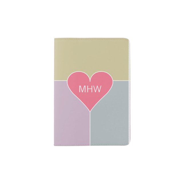 Heart Pattern custom monogram passport cover (Front)