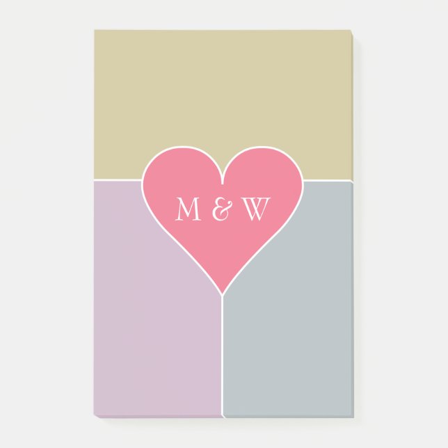 Heart Pattern custom monogram Post-It notes (Front)