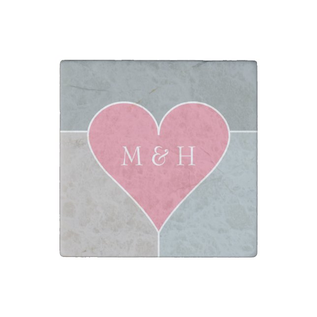 Heart Pattern custom monogram stone magnets (Front)