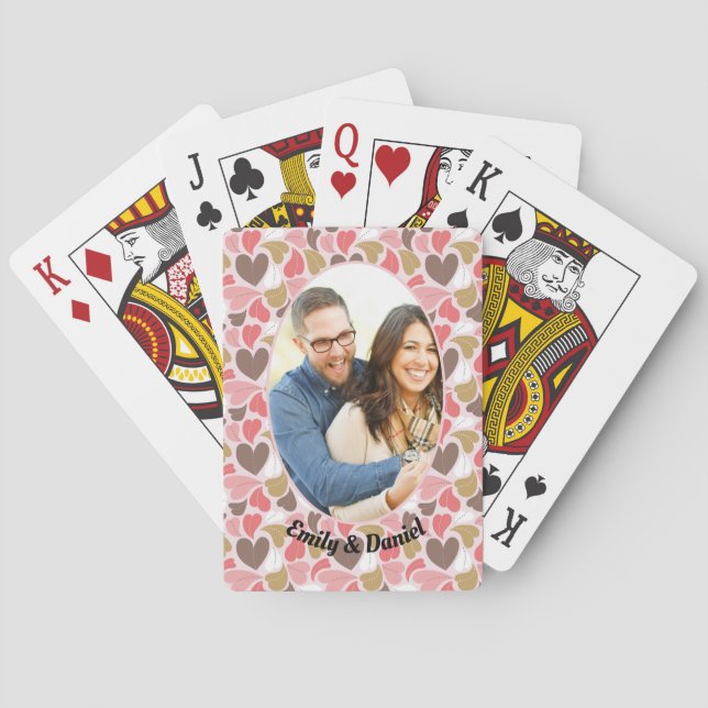 Heart pattern custom photo and names poker cards (Back)