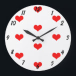 Heart Pattern Cute Red White Custom Valentines Day Large Clock<br><div class="desc">Printed with cute red heart patterns on white custom color background! Customize as you wish.</div>