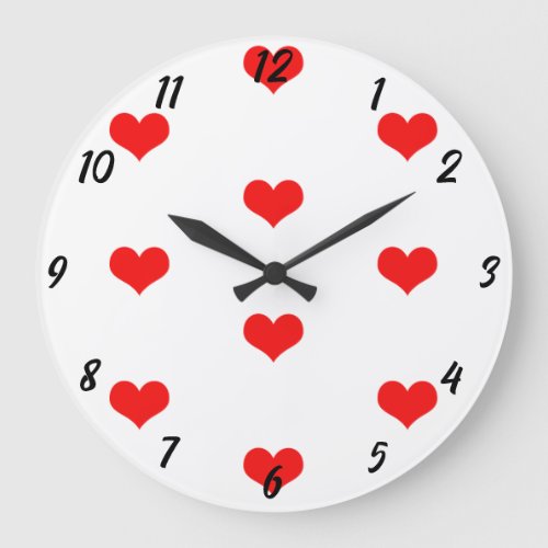 Heart Pattern Cute Red White Custom Valentines Day Large Clock