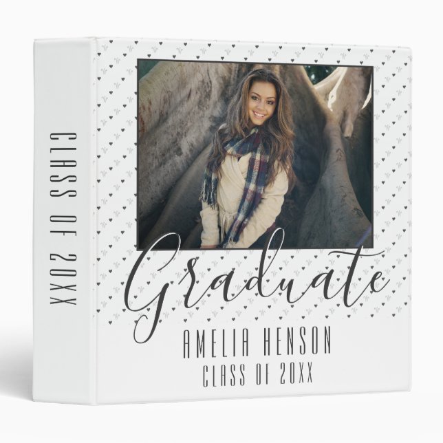 Heart Pattern Graduate Graduation Photo Album 3 Ring Binder (Front/Spine)