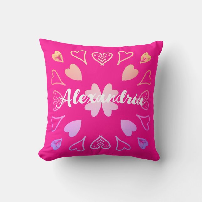 Heart Pattern Hot Pink Personalized Throw Pillow (Front)