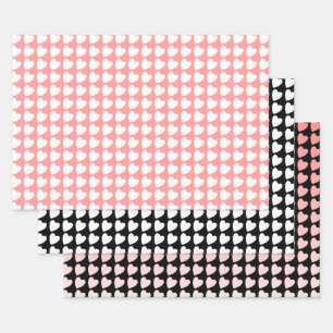 Heart Pattern in Black, White and Pink Wrapping Paper Sheets