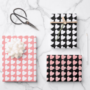 Heart Pattern in Black, White and Pink Wrapping Paper Sheets