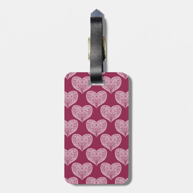 Heart pattern in Burgundy Luggage Tag (Back Vertical)