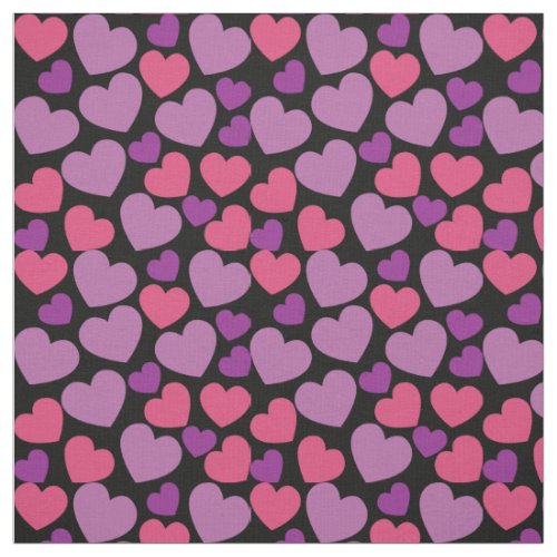 Heart Pattern in Pink and Purple on Black Fabric