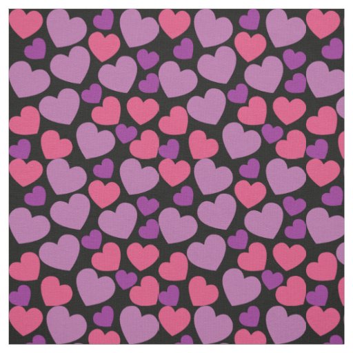 Heart Pattern in Pink and Purple on Black Fabric