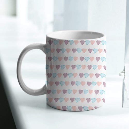 Heart Pattern Outlines Pink Blue Purple Coffee Mug
