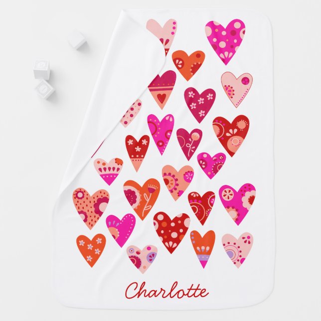 Heart Pattern Personalized Baby Blanket (In Situ)