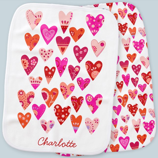 Heart Pattern Personalized Baby Burp Cloth (Cute Japandi style heart pattern personalized baby burp cloth)