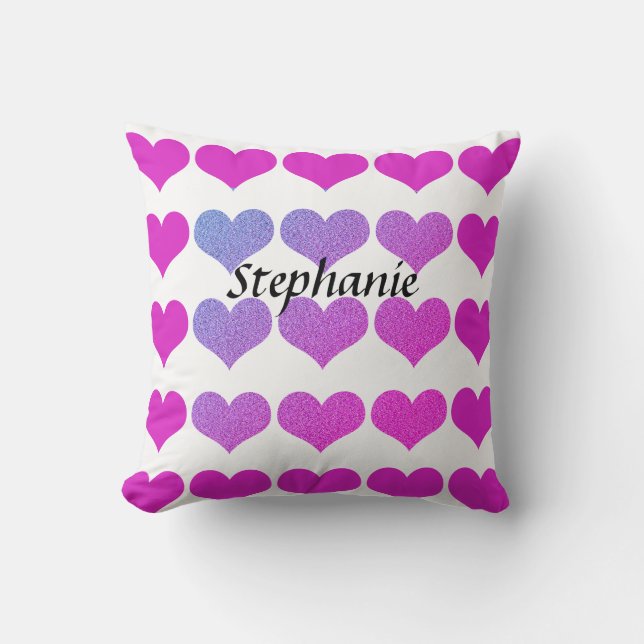 Heart Pattern Pink Purple Ombre Monogram Name Cute Throw Pillow (Front)
