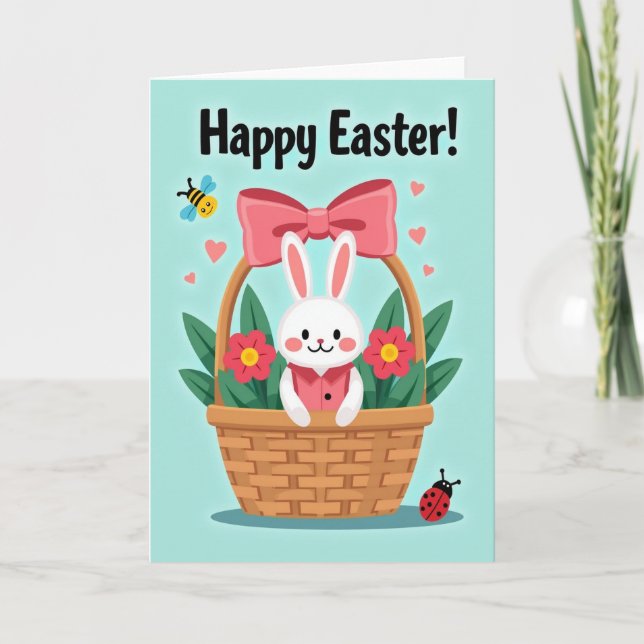 Heart Pattern Rabbit Basket Card (Front)