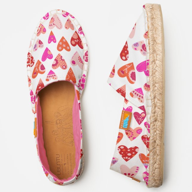 Heart Pattern Red Pink Espadrilles (Side)