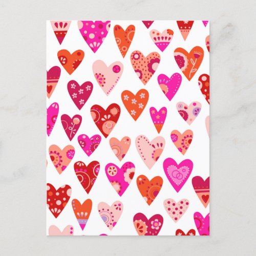 Heart Pattern Red Pink Holiday Postcard