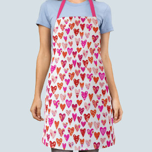 Heart Pattern Red Pink Modern Apron