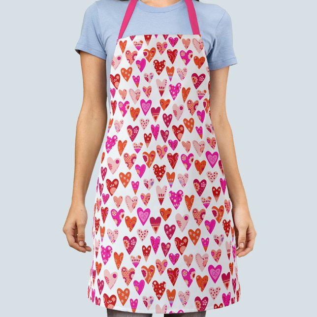 Heart Pattern Red Pink Modern Apron (Creator Uploaded)