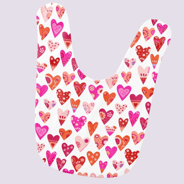 Heart Pattern Red Pink Modern Baby Bib (Modern pink red white heart pattern baby bib)