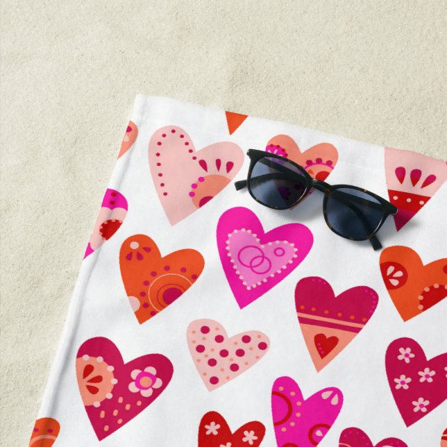 Heart Pattern Red Pink Modern Beach Towel (In Situ)