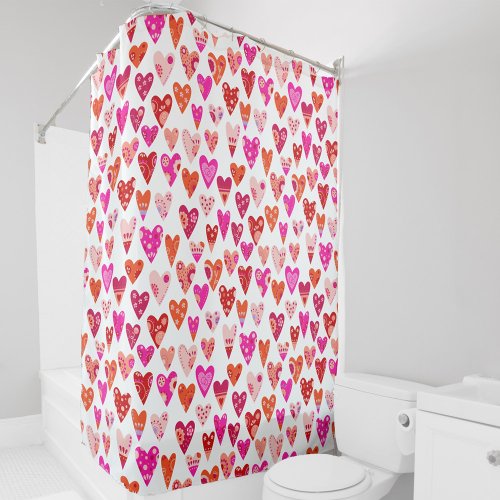 Heart Pattern Red Pink Modern Shower Curtain