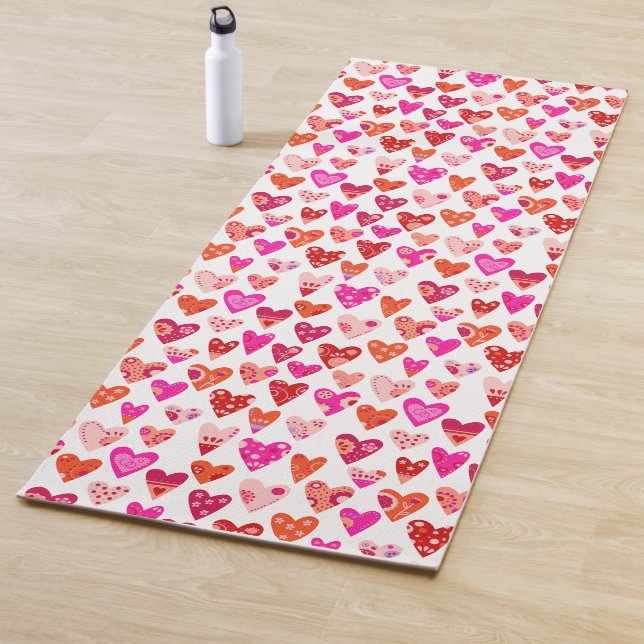 Heart Pattern Red Pink Modern Yoga Mat (In Situ)