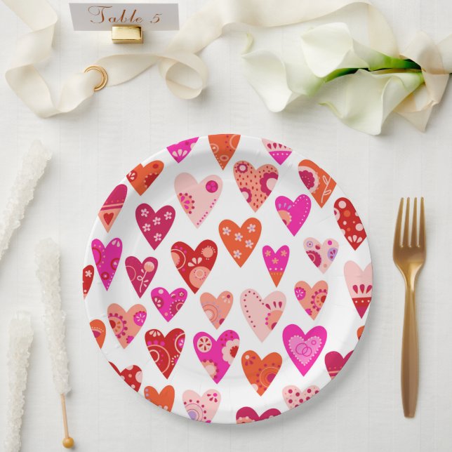 Heart Pattern Red Pink Paper Plates (Wedding)