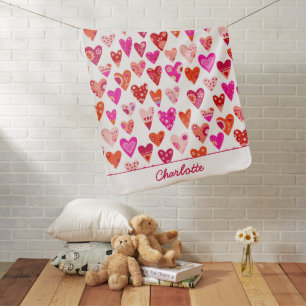 Heart Pattern Red Pink Personalized Baby Blanket