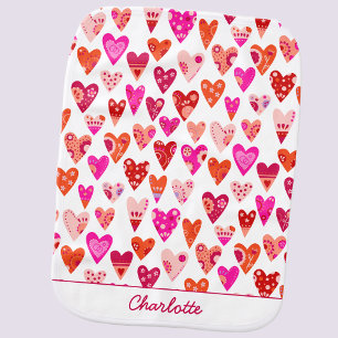 Heart Pattern Red Pink Personalized Baby Burp Cloth
