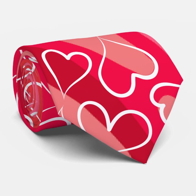 Heart Pattern Red Valentine's Day Neck Tie (Rolled)