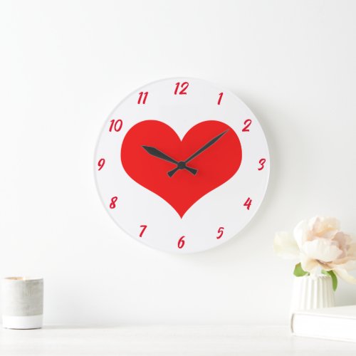 Heart Pattern Red White Cute Valentines Day Gift Large Clock