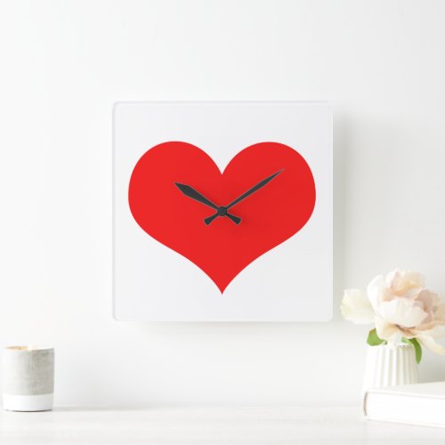 Heart Pattern Red White Cute Valentines Day Gift Square Wall Clock