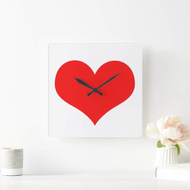 Heart Pattern Red White Cute Valentine's Day Gift Square Wall Clock (Home)