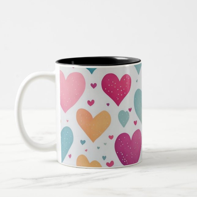 Heart pattern, watercolor colors Two-Tone coffee mug (Left)
