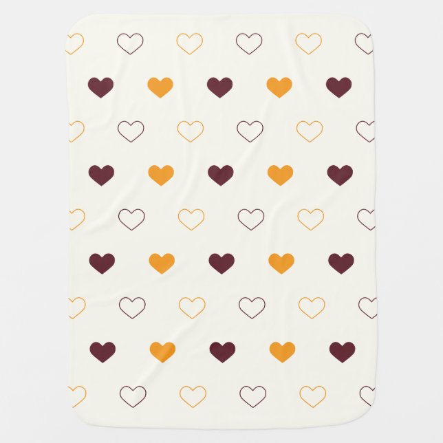Heart Pattern with Orange & Brown Hearts Baby Blanket (Front)
