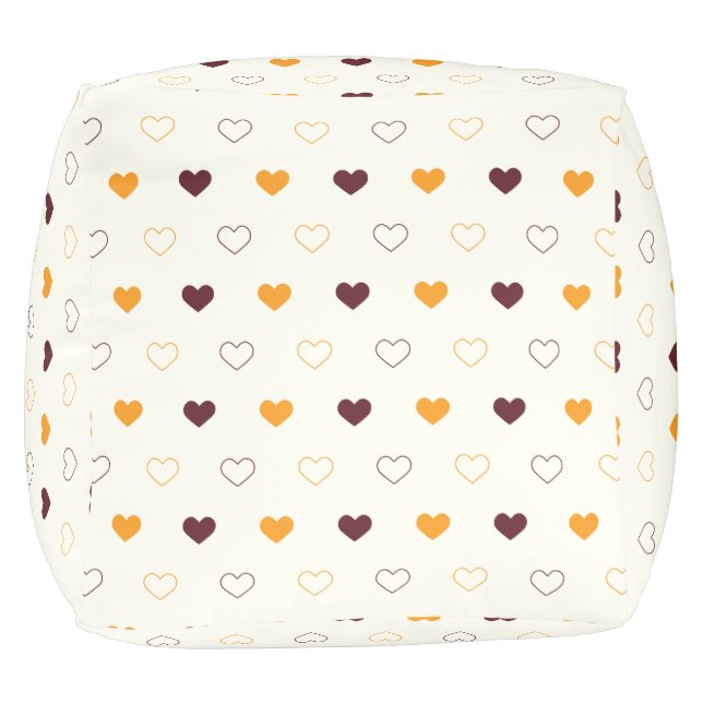Heart Pattern with Orange & Brown Hearts Pouf (Bottom)