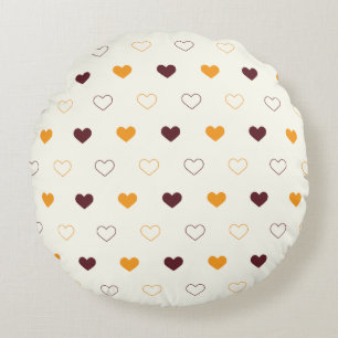 Heart Pattern with Orange & Brown Hearts Round Pillow