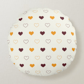 Heart Pattern with Orange & Brown Hearts Round Pillow